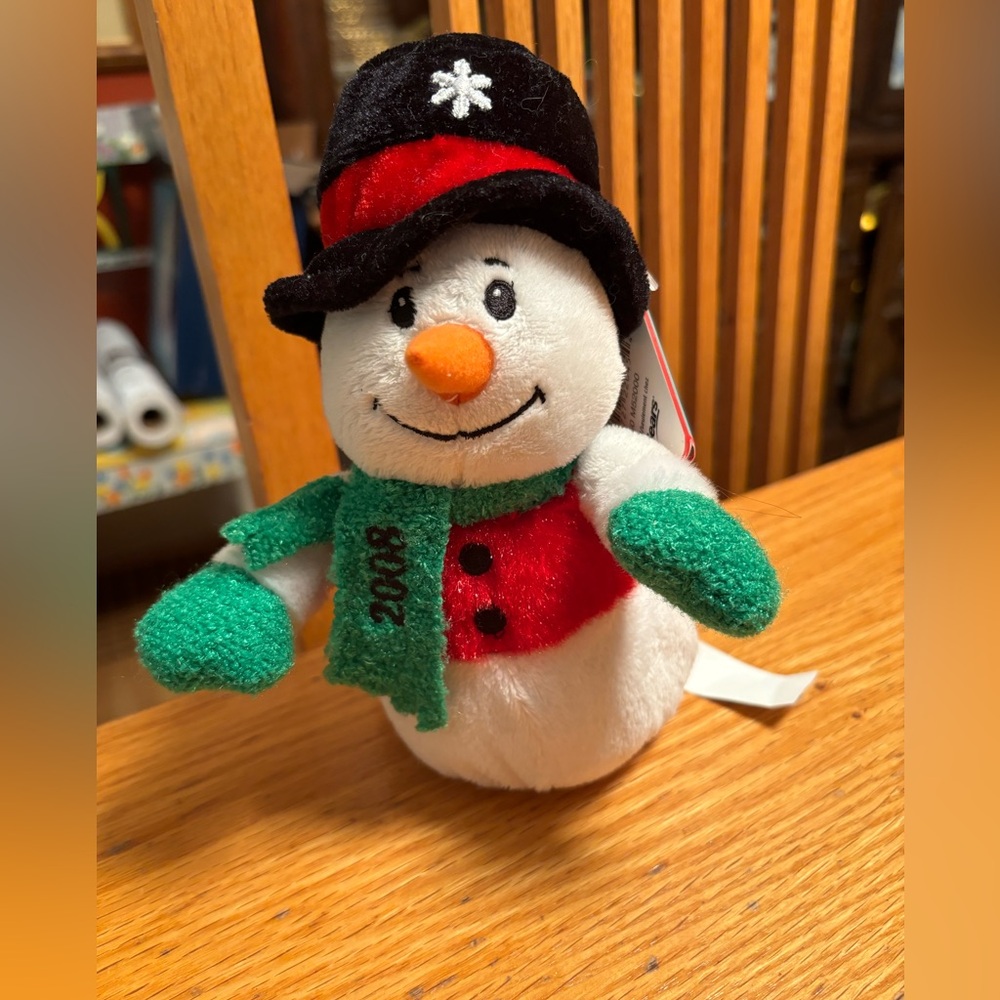 SEARS Christmas Plush Stuffed Beanbag Toy 2008 Snowball Snowman with Tags